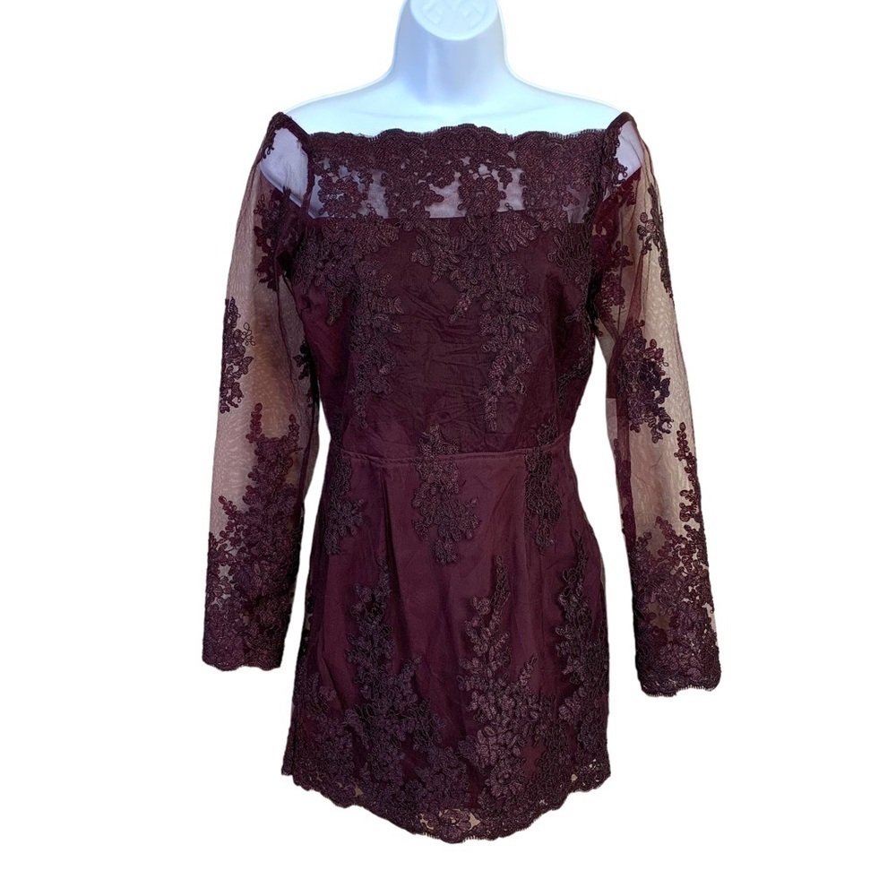 M NEW Tobi Purple Lace Floral Cocktail Dress Long Sleeve Medium Event Party